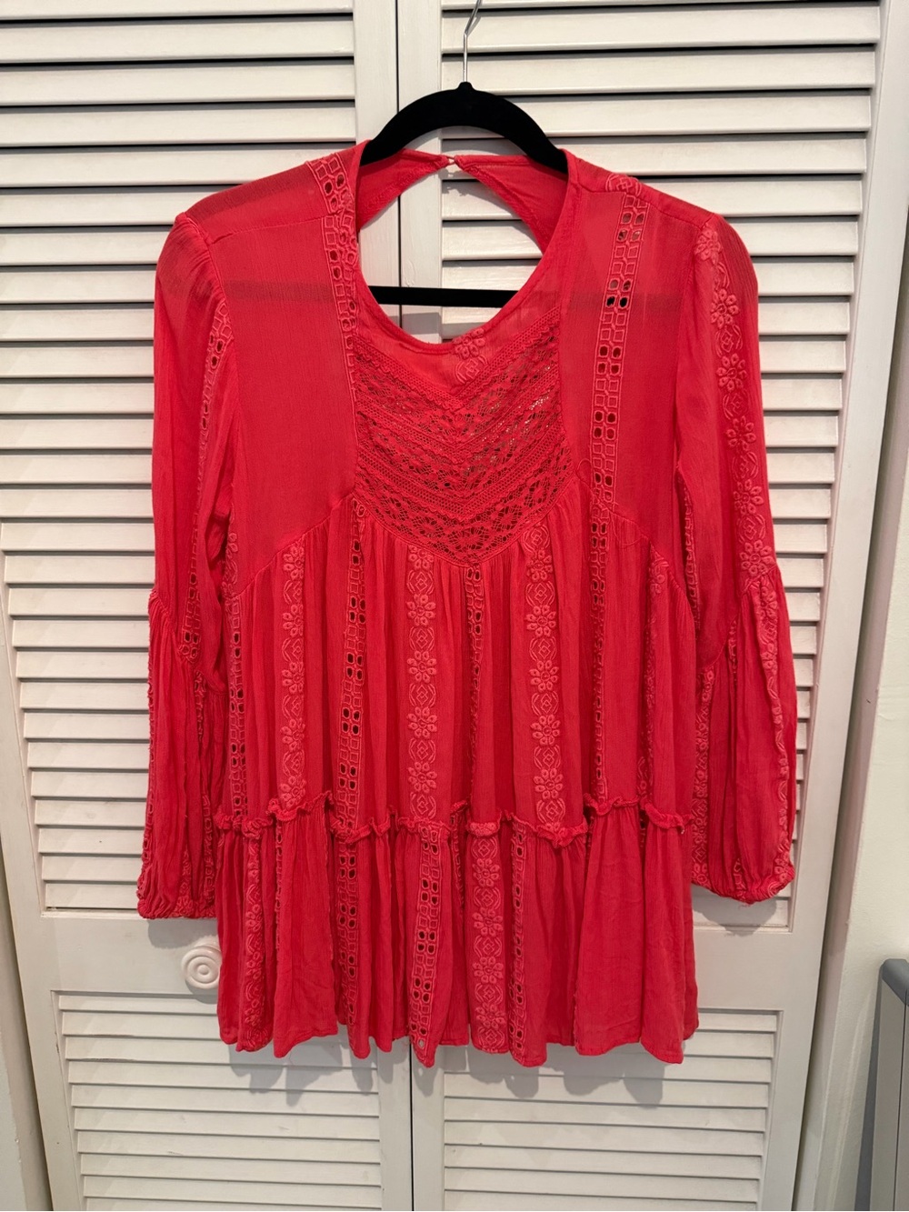 FREE PEOPLE- womens fuschia Pink Boho Lace-Trim Peasant Top